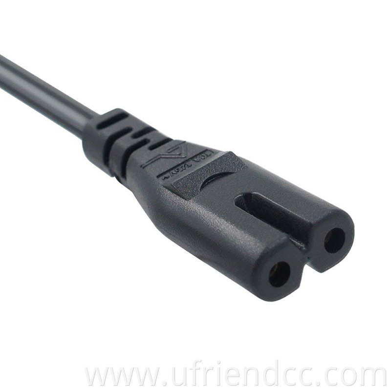 OEM Factory High Quality 220V 18AWG 8 Shape 2 Prong Male with 2 Slot Female US Cord electrical AC Power Extension Cable